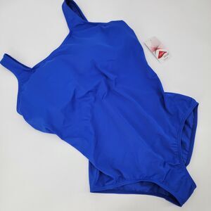 Lands End Womens Blue One-Piece Tugless Low Leg Swimsuit 20W/L NWT